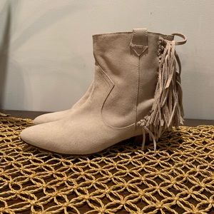 Zara beige fringe western suede boots